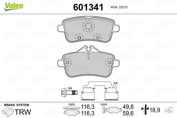 Brake Pad Set, disc brake VALEO 601341