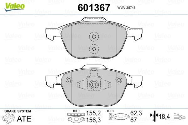 Комплект гальмівних накладок, дискове гальмо VALEO 601367