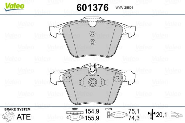 Комплект гальмівних накладок, дискове гальмо VALEO 601376