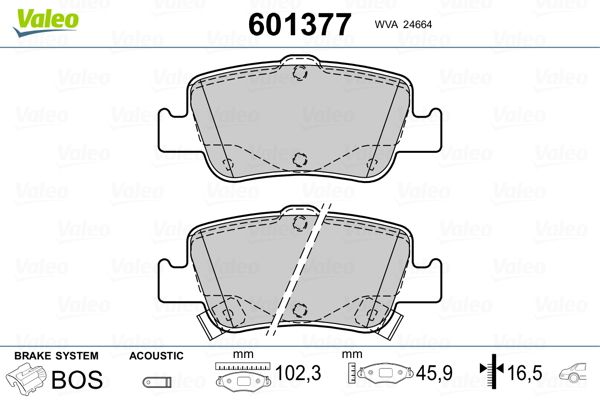 Комплект гальмівних накладок, дискове гальмо VALEO 601377