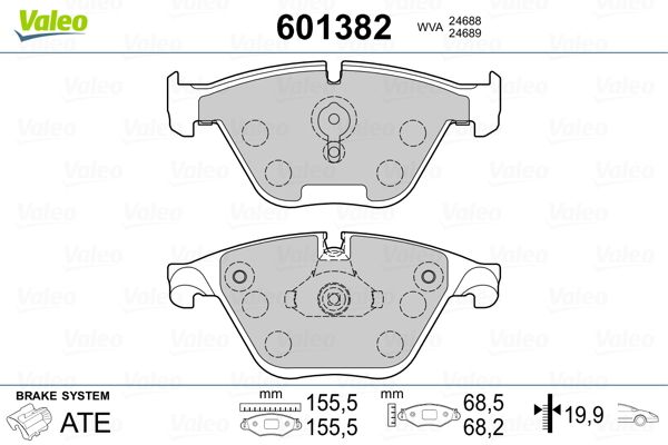 Stabdžių trinkelių rinkinys, diskinis stabdys VALEO 601382