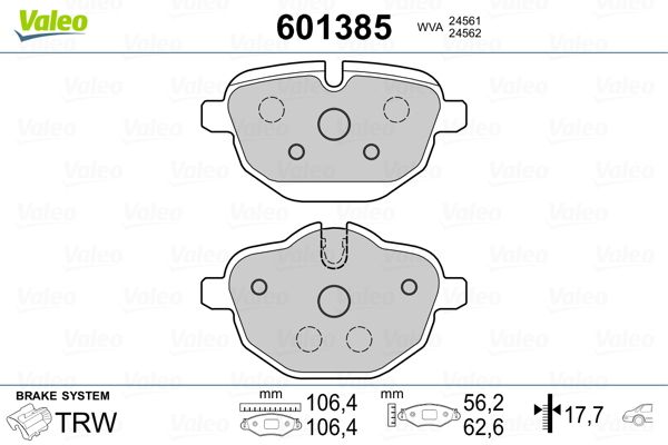 Stabdžių trinkelių rinkinys, diskinis stabdys VALEO 601385