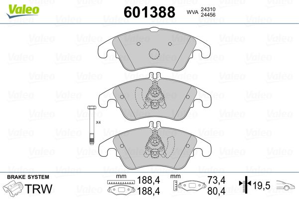 Stabdžių trinkelių rinkinys, diskinis stabdys VALEO 601388