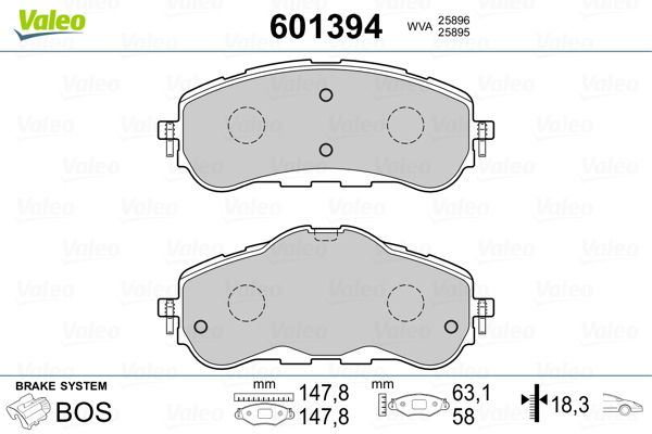 Brake Pad Set, disc brake VALEO 601394