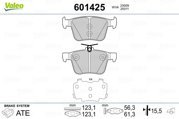 Brake Pad Set, disc brake VALEO 601425