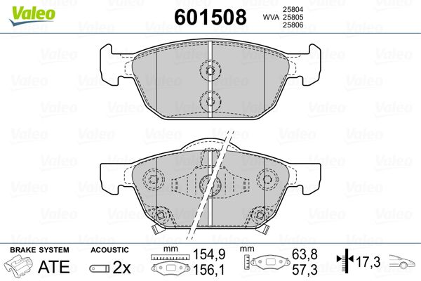 Комплект гальмівних накладок, дискове гальмо VALEO 601508