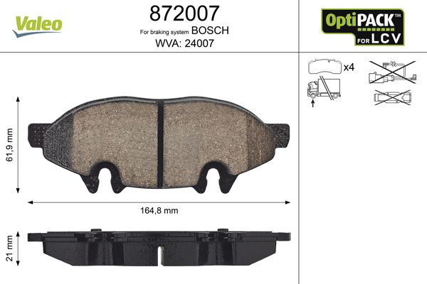 Stabdžių trinkelių rinkinys, diskinis stabdys VALEO 872007