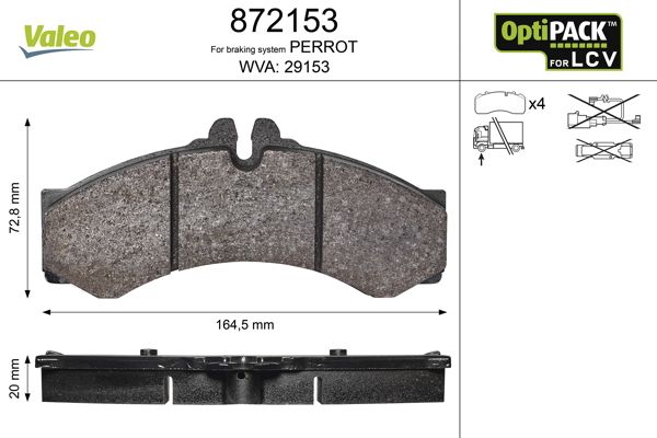 Stabdžių trinkelių rinkinys, diskinis stabdys VALEO 872153