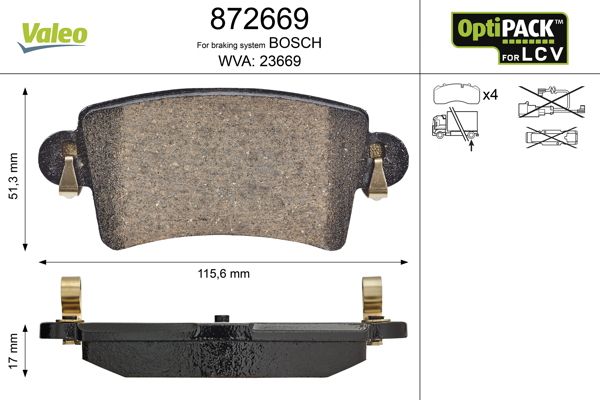 Brake Pad Set, disc brake VALEO 872669