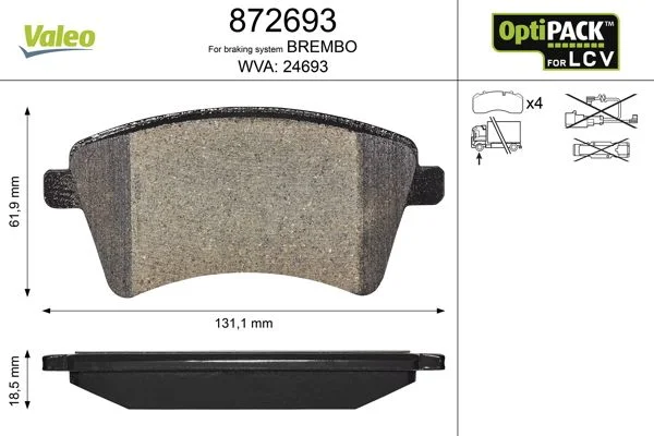 Stabdžių trinkelių rinkinys, diskinis stabdys VALEO 872693