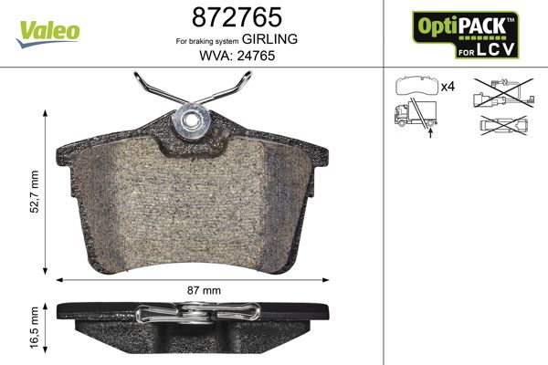 Brake Pad Set, disc brake VALEO 872765