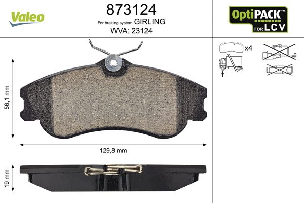 Brake Pad Set, disc brake VALEO 873124