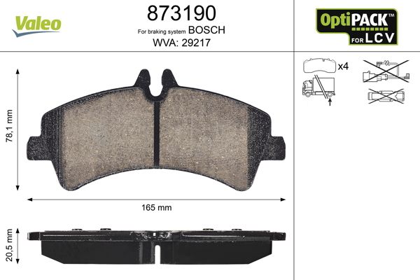 Brake Pad Set, disc brake VALEO 873190