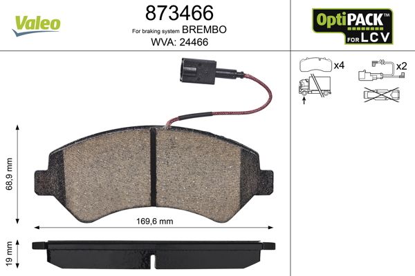 Brake Pad Set, disc brake VALEO 873466