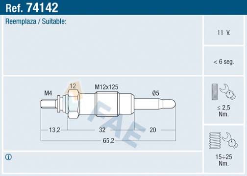 Свічка розжарювання FAE 74142