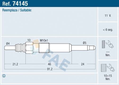 Свічка розжарювання FAE 74145