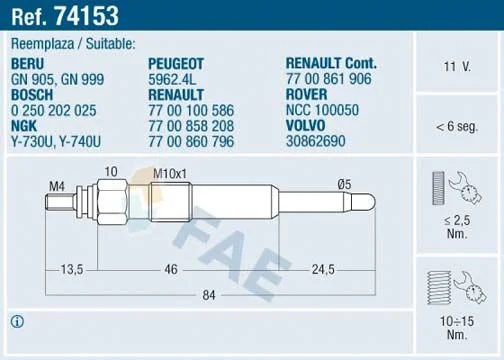 Kaitinimo žvakė FAE 74153