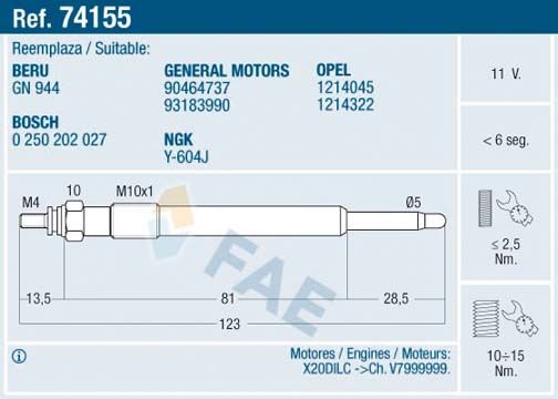 Glow Plug FAE 74155