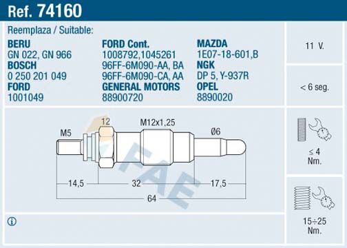 Glow Plug FAE 74160