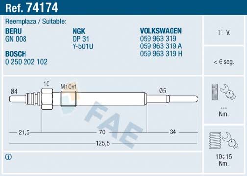 Kaitinimo žvakė FAE 74174