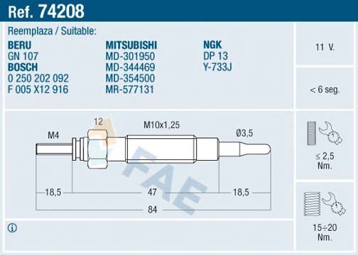 Glow Plug FAE 74208