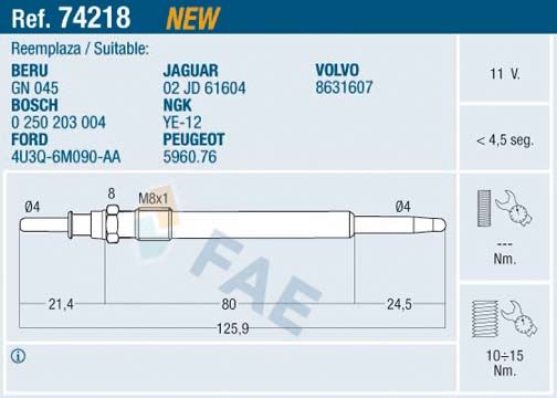 Свічка розжарювання FAE 74218