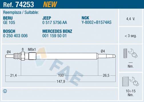 Kaitinimo žvakė FAE 74253