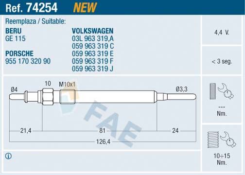 Glow Plug FAE 74254