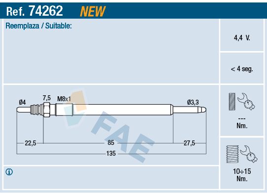 Свічка розжарювання FAE 74262