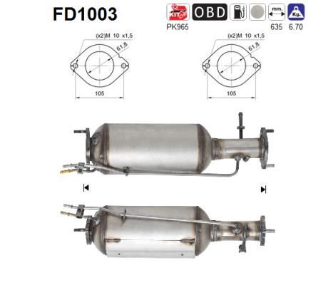 Suodžių / kietųjų dalelių filtras, išmetimo sistema AS FD1003