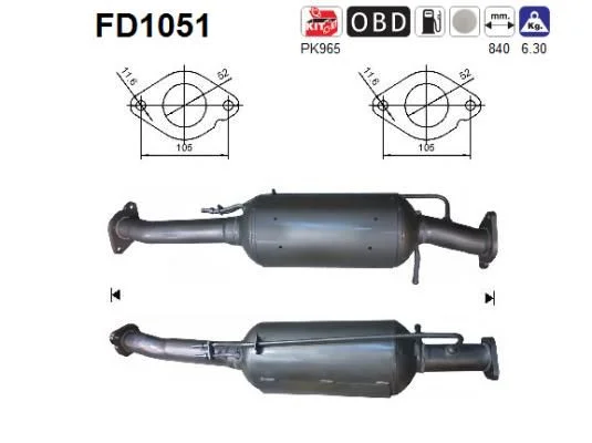 Suodžių / kietųjų dalelių filtras, išmetimo sistema AS FD1051