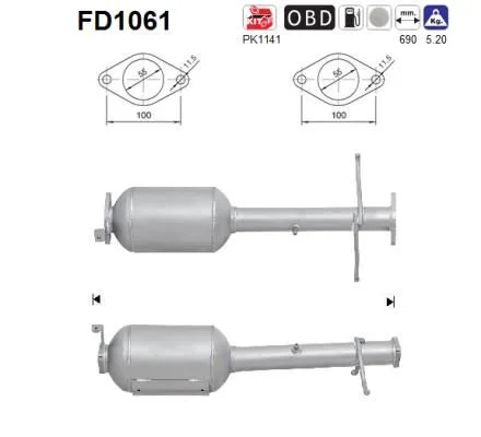 Suodžių / kietųjų dalelių filtras, išmetimo sistema AS FD1061