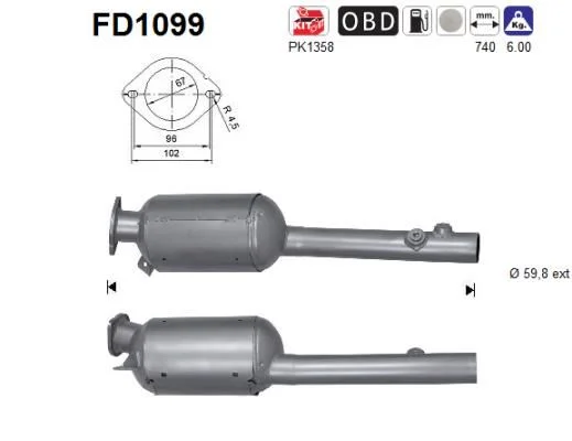 Suodžių / kietųjų dalelių filtras, išmetimo sistema AS FD1099