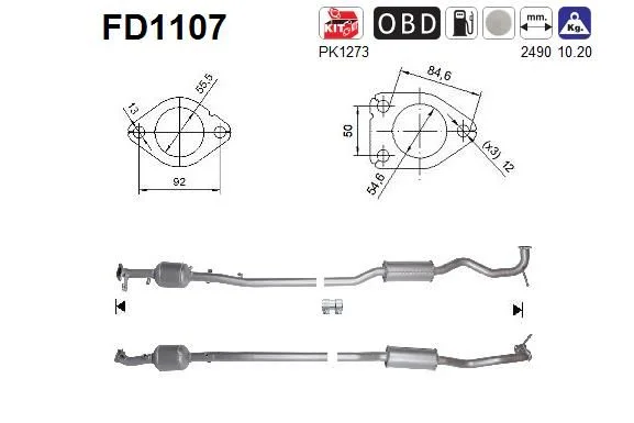 Suodžių / kietųjų dalelių filtras, išmetimo sistema AS FD1107