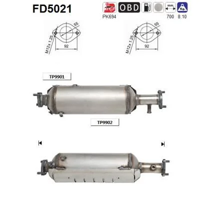 Suodžių / kietųjų dalelių filtras, išmetimo sistema AS FD5021