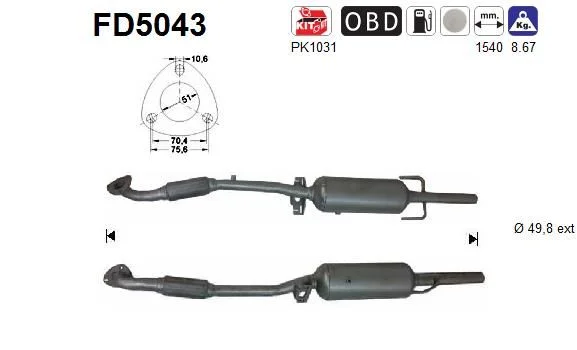Suodžių / kietųjų dalelių filtras, išmetimo sistema AS FD5043