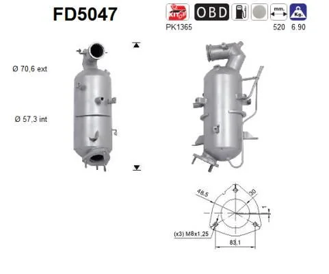 Suodžių / kietųjų dalelių filtras, išmetimo sistema AS FD5047