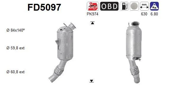 Suodžių / kietųjų dalelių filtras, išmetimo sistema AS FD5097