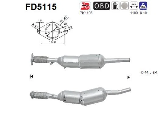 Suodžių / kietųjų dalelių filtras, išmetimo sistema as FD5115