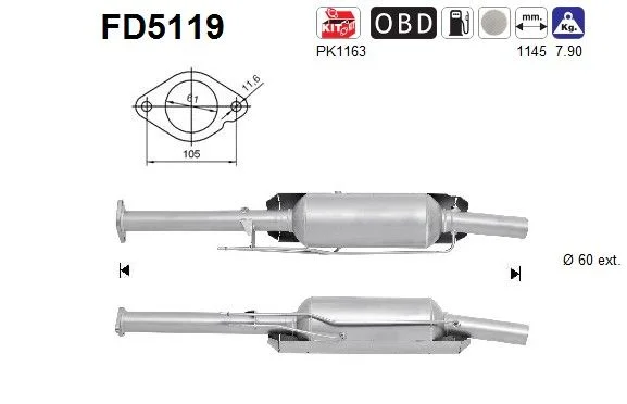 Suodžių / kietųjų dalelių filtras, išmetimo sistema ASC FD5119