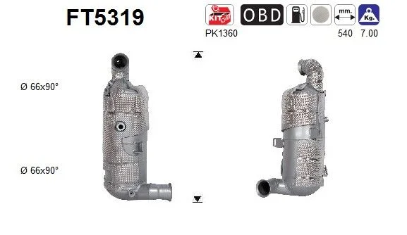 Suodžių / kietųjų dalelių filtras, išmetimo sistema AS FT5319
