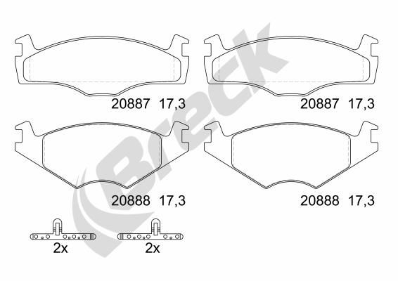 Brake Pad Set, disc brake BRECK 20887 10 702 00