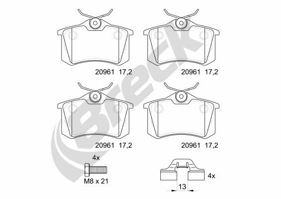 Brake Pad Set, disc brake BRECK 20961 10 704 00