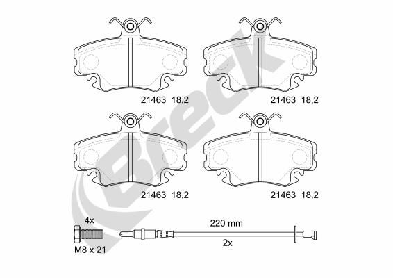 Stabdžių trinkelių rinkinys, diskinis stabdys BRECK 21463 00 702 10