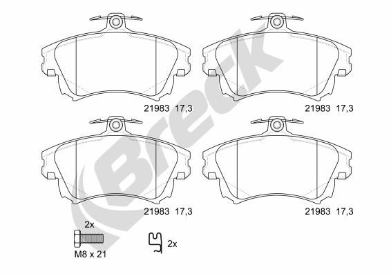 Комплект гальмівних накладок, дискове гальмо BRECK 21983 00 701 10