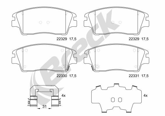 Brake Pad Set, disc brake BRECK 22329 00 701 00