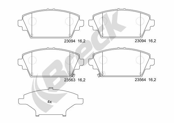 Brake Pad Set, disc brake BRECK 23094 00 701 00