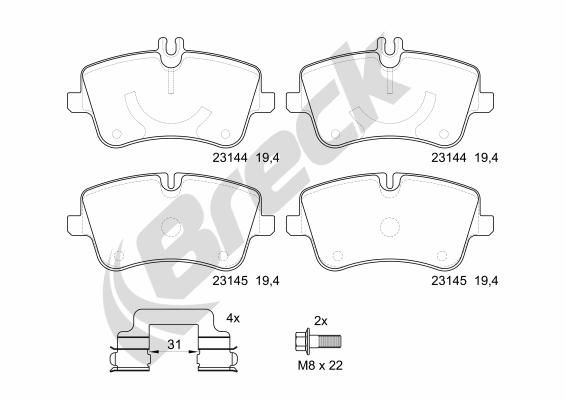 Brake Pad Set, disc brake BRECK 23144 00 701 20