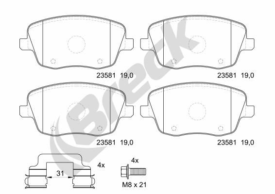 Brake Pad Set, disc brake BRECK 23581 00 702 00