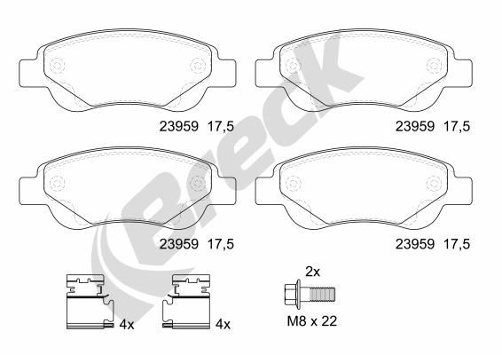 Комплект гальмівних накладок, дискове гальмо BRECK 23959 00 702 00